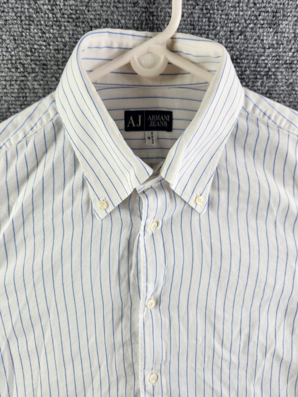 Armani Jeans Medium Blue White Striped Long Sleeve Button Up Shirt 100% Cotton